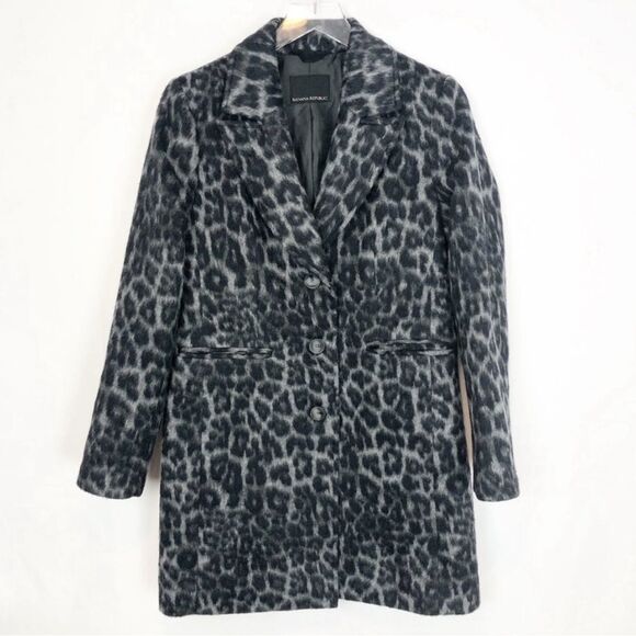 NWT Banana Republic Coat Wool Cotton Grey Animal Print Size S - Picture 5 of 9